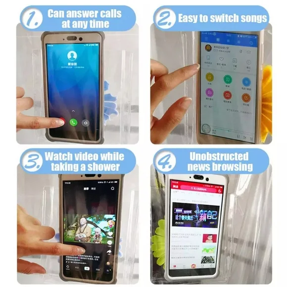 Bathroom Waterproof PEVA Clear Shower Curtain With Mesh Pockets - Picture 4 of 10